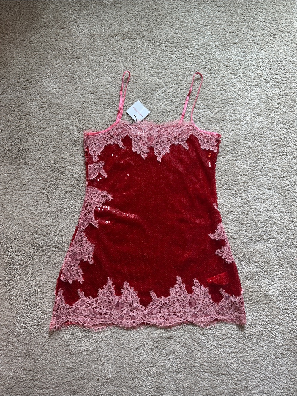 Handover H-Andover Zayn Dress Size S Red Sequin Mini Dress Pink Lace BNWT - Picture 11 of 13